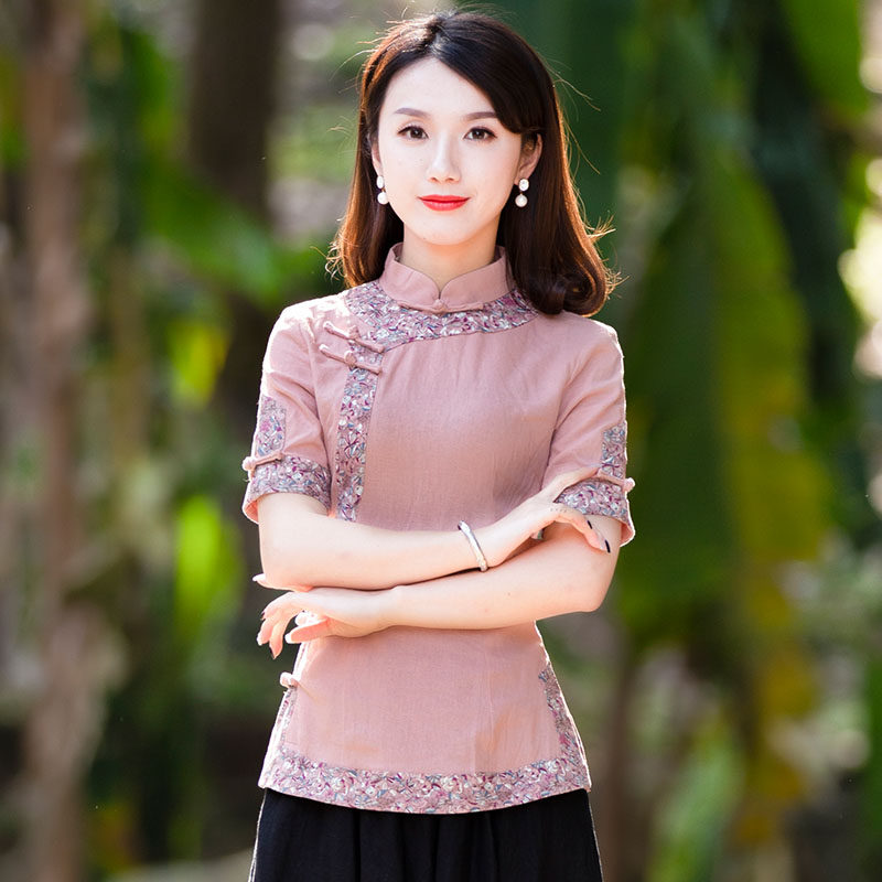 棉麻女唐装中国风复古风改良夏上衣 如意风上衣