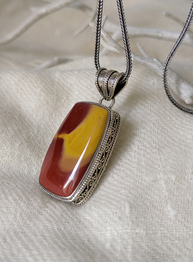 复古925银红碧玉雕花吊坠女