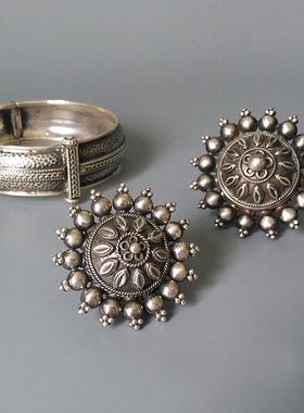 印度古典宫廷霸气风雕花银戒指