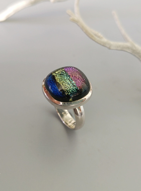 意大利925银三色琉璃女戒指