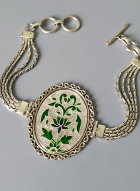 印度925银民族风珐琅釉花卉手链