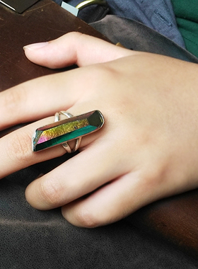 欧美朋克风镭射水晶宝石戒指