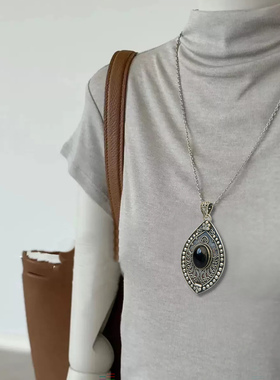 宫廷复古925银黑玛瑙吊坠女款