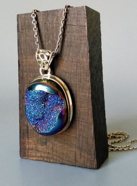 璀璨星空欧美原矿宝石现货银吊坠