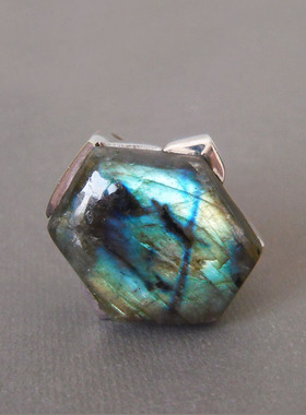 欧美风质感拉长石男女款银戒指