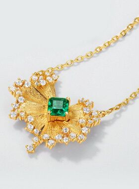 FORGARY「鎏金碧蝶」S925纯银镶培育祖母绿项链女意大利拉丝复古