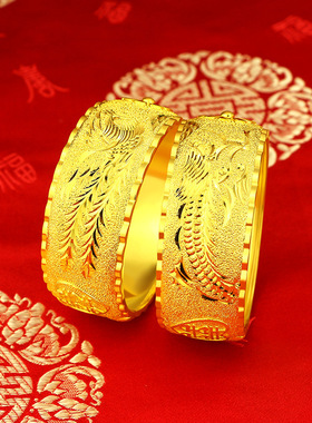25mm太阳龙凤卡扣手镯女金店同款大克重仿真金婚嫁新娘假三金镯子