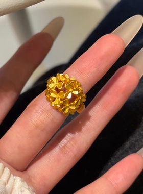 花团锦簇沙金戒指女仿真金新款轻奢小众设计感高级感开口指环配饰