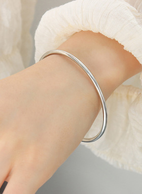 3mm素圈亮面手镯女实心不掉色简约冷淡风金色钢色玫瑰金色手环