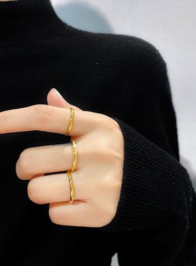 三生三世戒指女钛钢不掉色洗手不用摘磨砂细闪亮面食指指环套戒