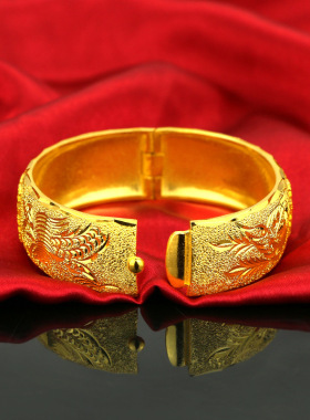 20mm正囍龙凤卡扣手镯金店同款沙金仿黄金大克重结婚婚嫁假三金