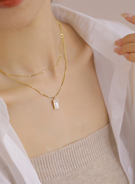 双层叠戴贝壳项链女钛钢不掉色小众高级感轻奢气质百搭简约毛衣链