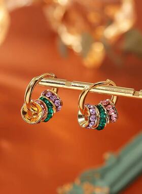 黄铜锆石【春和景明】法式简约百搭三色串珠圈圈耳扣项链