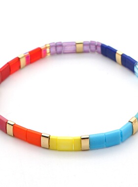 简约波西米亚民族风彩虹Tila玻璃珠编织条纹串珠厂家直销女式手链