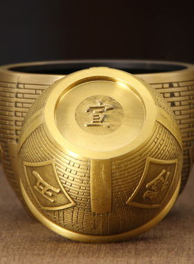 黄铜五谷丰登聚宝盆摆件客厅玄关装饰品铜米缸摆设招财缸大量发货