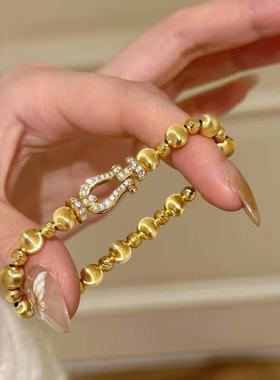 法式轻奢中古马蹄扣猫眼手链镀金女复古时尚精致高级感气质珠宝