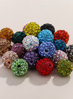 6排满钻10MM香巴拉陶泥钻球 DIY手机链项链手链隔珠 彩色通孔钻球