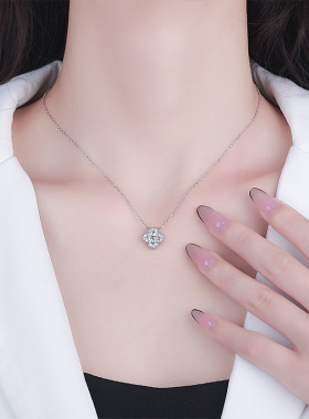 跨境货源s925纯银莫桑石四叶草吊坠项链手链耳钉三件套装饰品