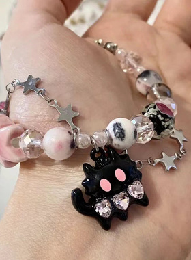搞怪猫彩色手链辣妹串珠水晶甜酷小众设计感特别不撞款个性小众