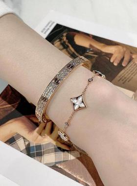 驴家高版本四花老花五花手链天然贝母厚镀18kv金四叶草项链女网红