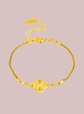 镭射四叶草浪漫花朵手链女钛钢不掉色花花手串清新甜美手饰女ins