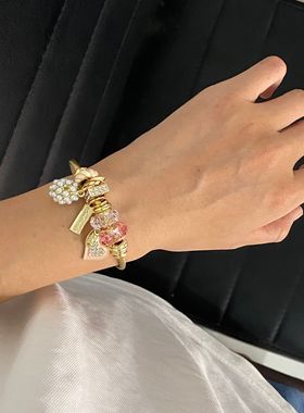 潘家新款复古金光爱心水钻手镯女精致设计感百搭轻奢手链手饰手环