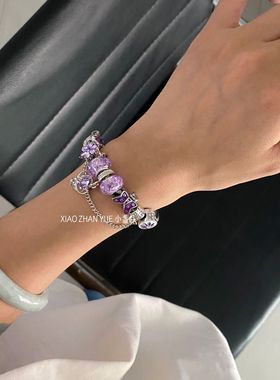 潘家不锈钢手镯复古紫水晶串珠手链女原创设计文艺风轻奢小众手饰