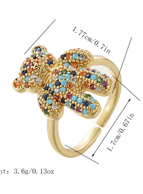 时尚轻奢百搭小熊镀金戒指女小众设计感高级感镶锆石开口指环个性