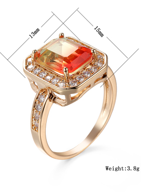 彩色玻璃几何方形戒指男女同款