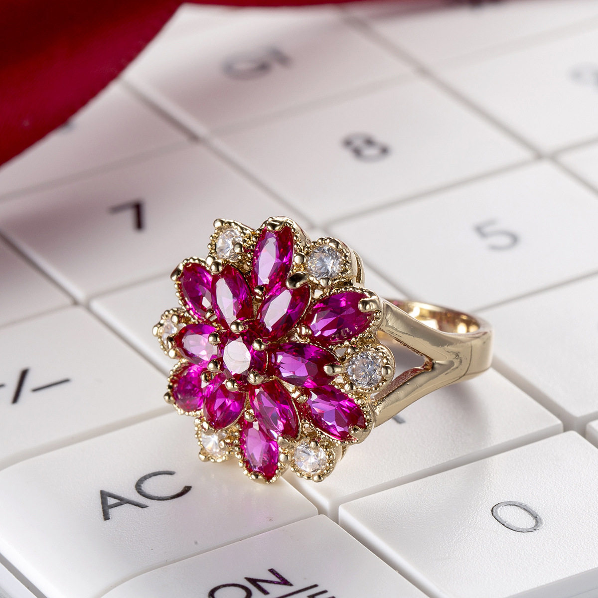 European and American fashion red corundum flower earring set