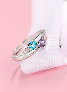 欧美简约复古双色爱心锆石戒指