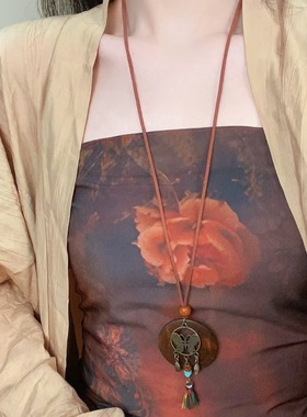 波西米亚复古流苏树叶镂空项链