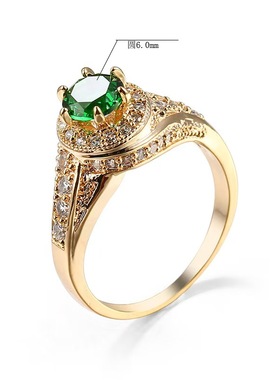 复古圆形祖母绿镶钻轻奢百搭戒指