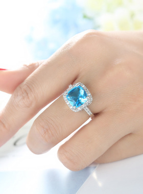 方形紫色微镶锆石轻奢女士戒指