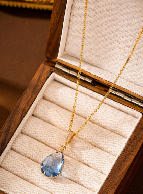 新品时尚渐变色碧玺水滴形彩色水晶吊坠锆石项饰百搭项链潮流