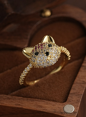 轻奢彩宝满钻超闪小熊开口戒指