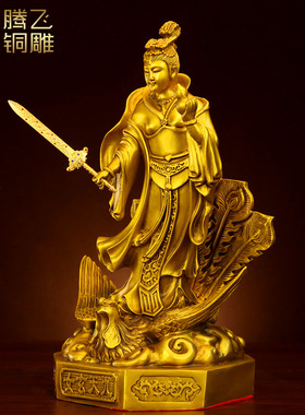 风水铜雕纯铜黄铜九天玄女战争女神人物摆件纯铜玄女娘娘家居客厅
