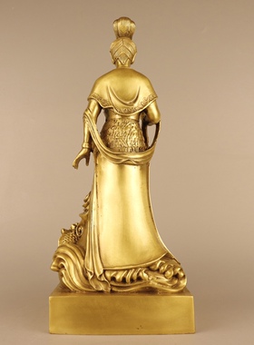 精工纯铜女娲娘娘站像中式供奉神像女娲补天传说女娲炼石摆件