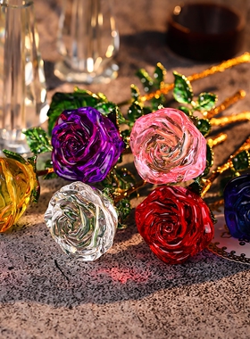 三八水晶玫瑰干花仿真永生花摆件