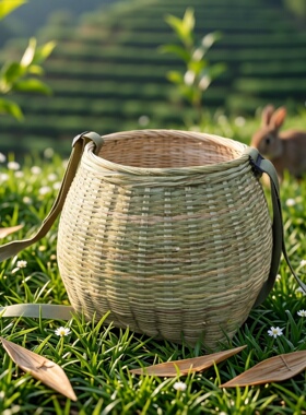 手工竹编采茶篓挎背篓鱼篓捡菌篓