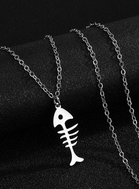 欧美亚马逊鱼骨吊坠项链时尚简约个性日常休闲不锈钢耳坠男女通用