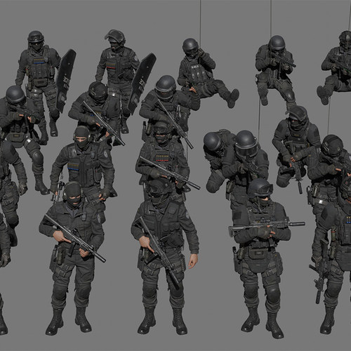 Blender素材模型资产SWAT特殊武器与战术部队反恐精英3D人物警察 - 图1
