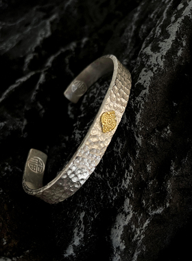 24k点金桑耶多拉锤纹纯银手镯