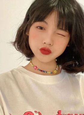 Lisa同款Queenie雏菊串珠彩色项链女周雨彤笑脸串珠项链琉璃项链