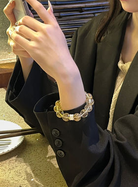 暴富设计黄阿赛手链女黄水晶手串招财转运大尺寸轻奢小众精致手串