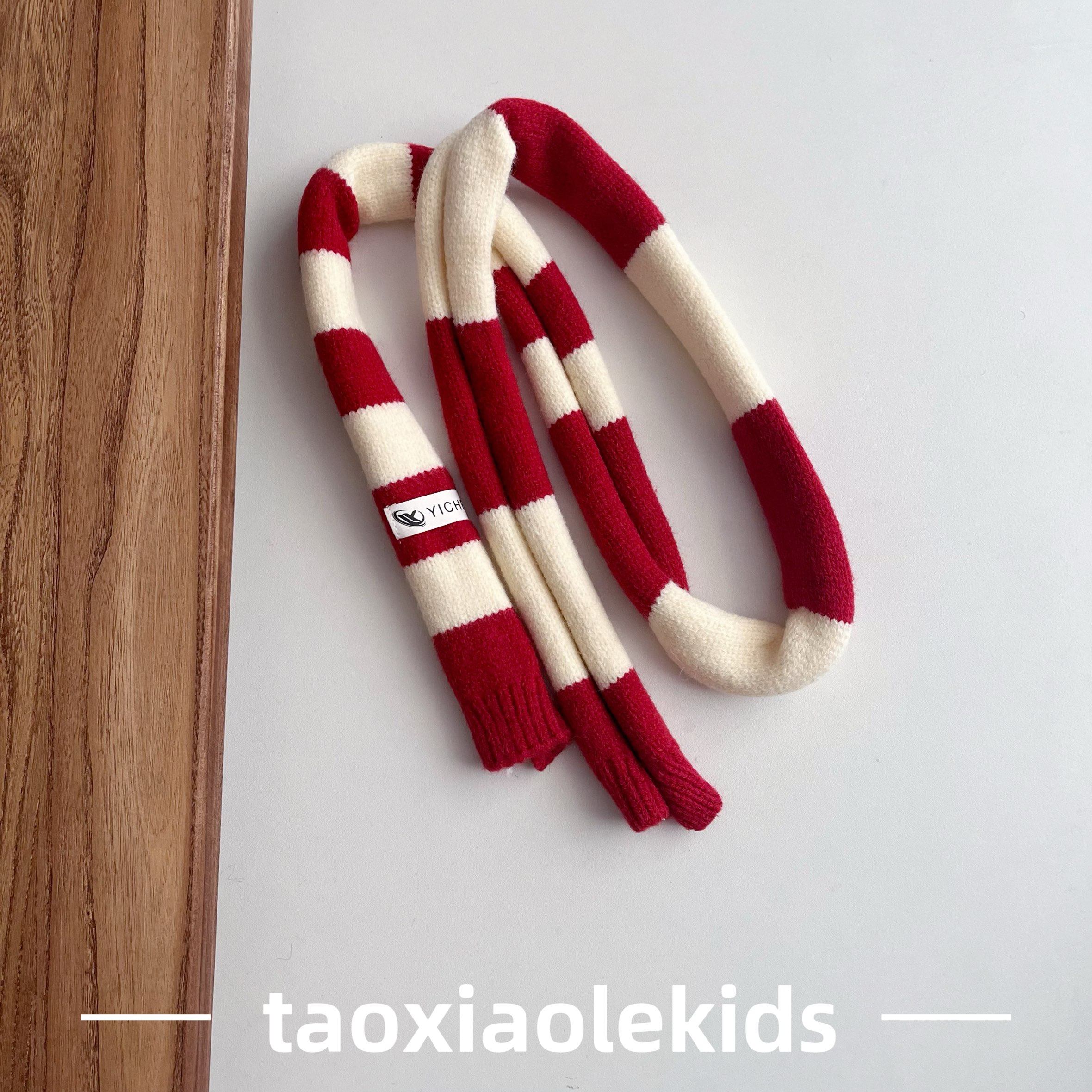 小众款细窄长条针织儿童围巾秋冬男女童穿搭时髦拼色毛线围脖装饰,淘宝优惠券,粉丝福利购,淘宝优惠卷