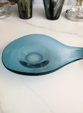 烟灰色琥珀色手工制窑玻璃果盘糖果碟家居用品样板间售楼处饰品