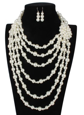 欧美风时尚珍珠项链水钻多层女