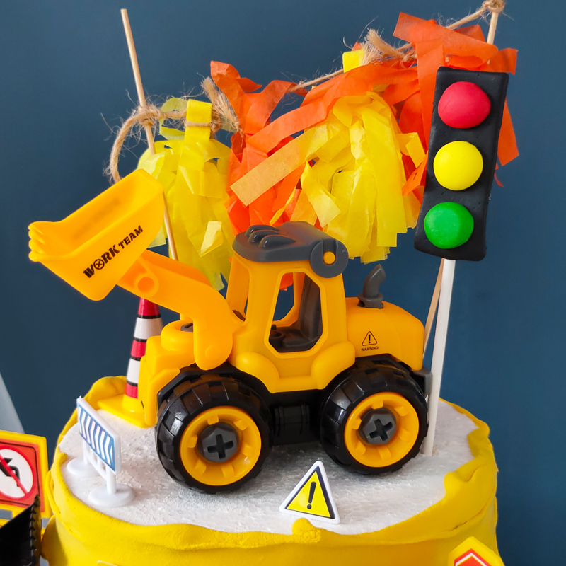 工程车蛋糕装饰摆件挖土机推土机男孩儿童周岁卡通路障挖掘机插件 - 图1