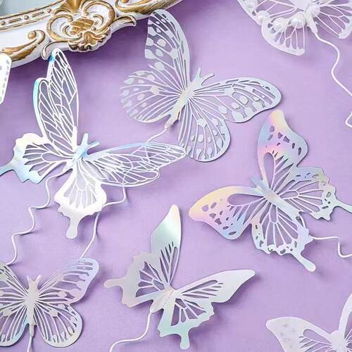 ins网红幻彩蝴蝶蛋糕装饰插件铁丝薄纱女神节日快乐派对装扮插牌 - 图1
